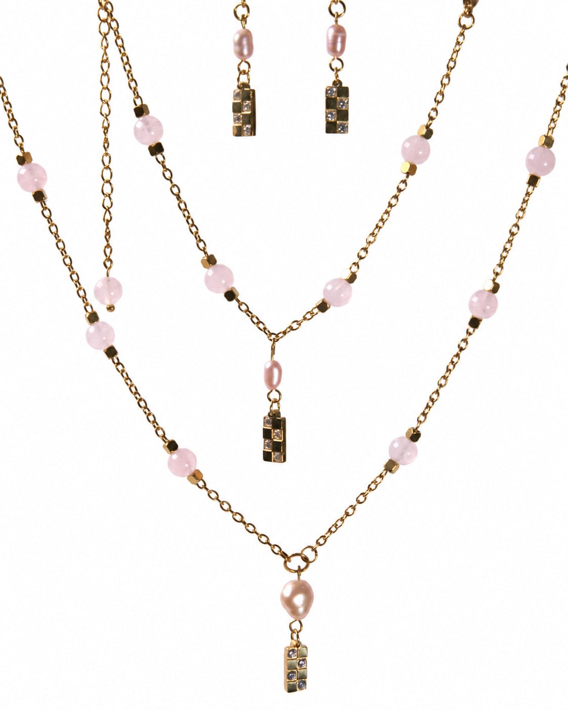 Parure Quartz Rose Damier