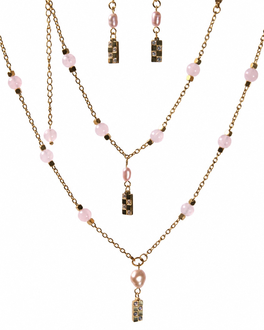 Parure Quartz Rose Damier